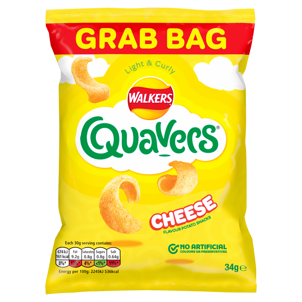 Walkers Quavers Cheese Snacks Grab Bag Crisps 34g