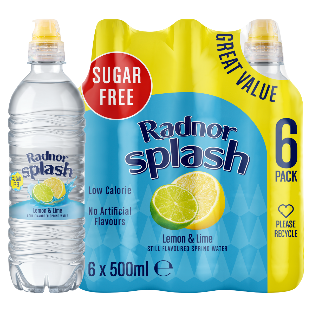 Radnor Splash Lemon & Lime Still Flavoured Spring Water 6 x 500ml