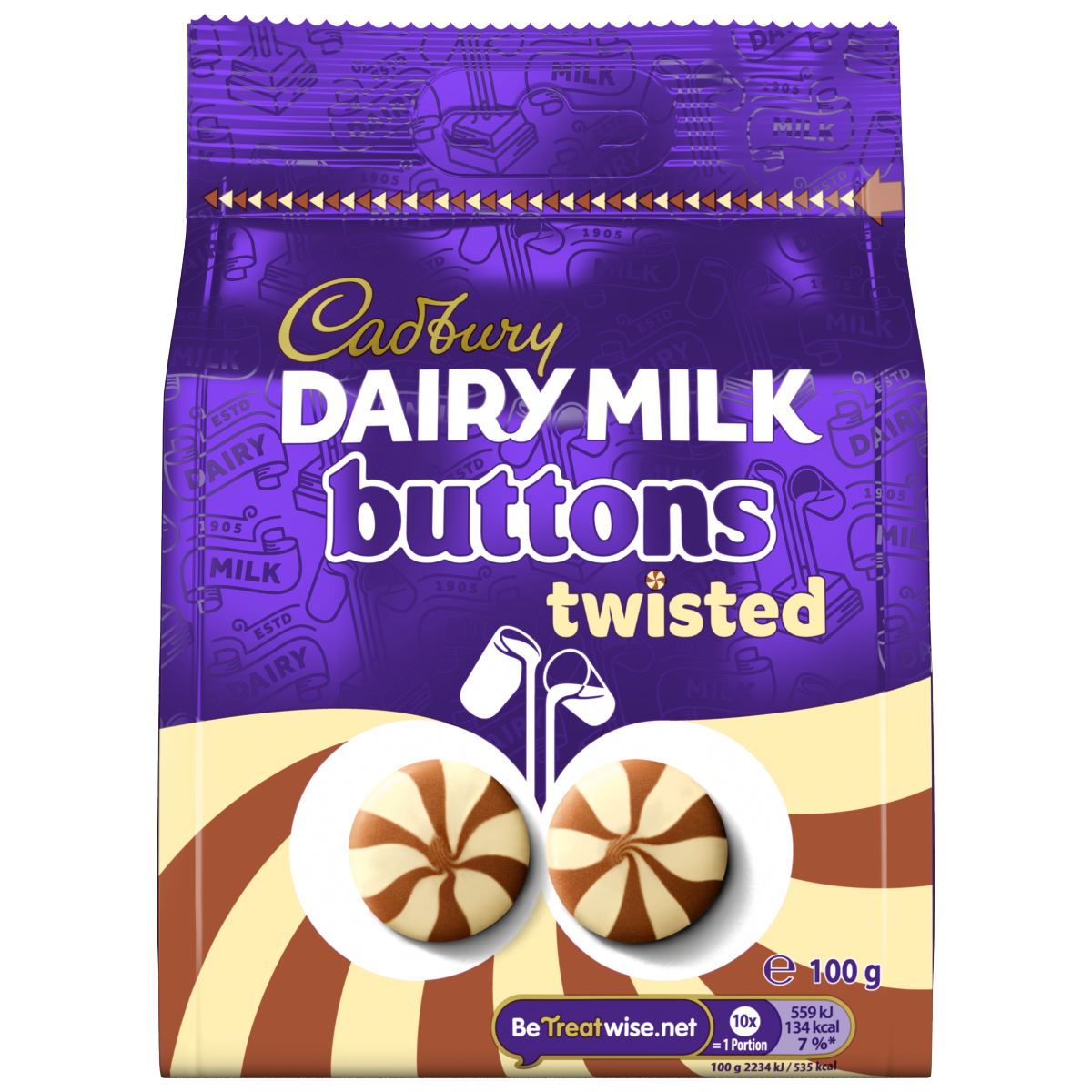 Cadbury Dairy Milk Twisted Milk & White Chocolate Buttons Bag 100g