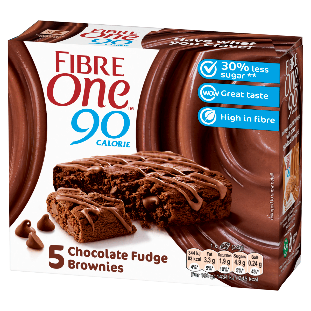 Fibre One 90 Calorie Chocolate Fudge Brownies 5 x 24g