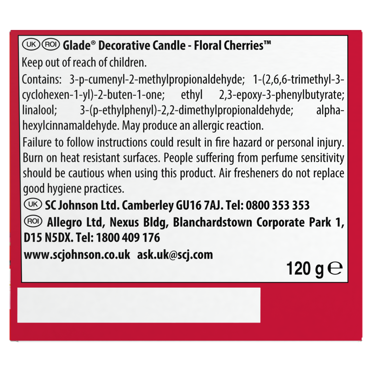 Glade Scented Candle Sleeved Floral Cherries 120g