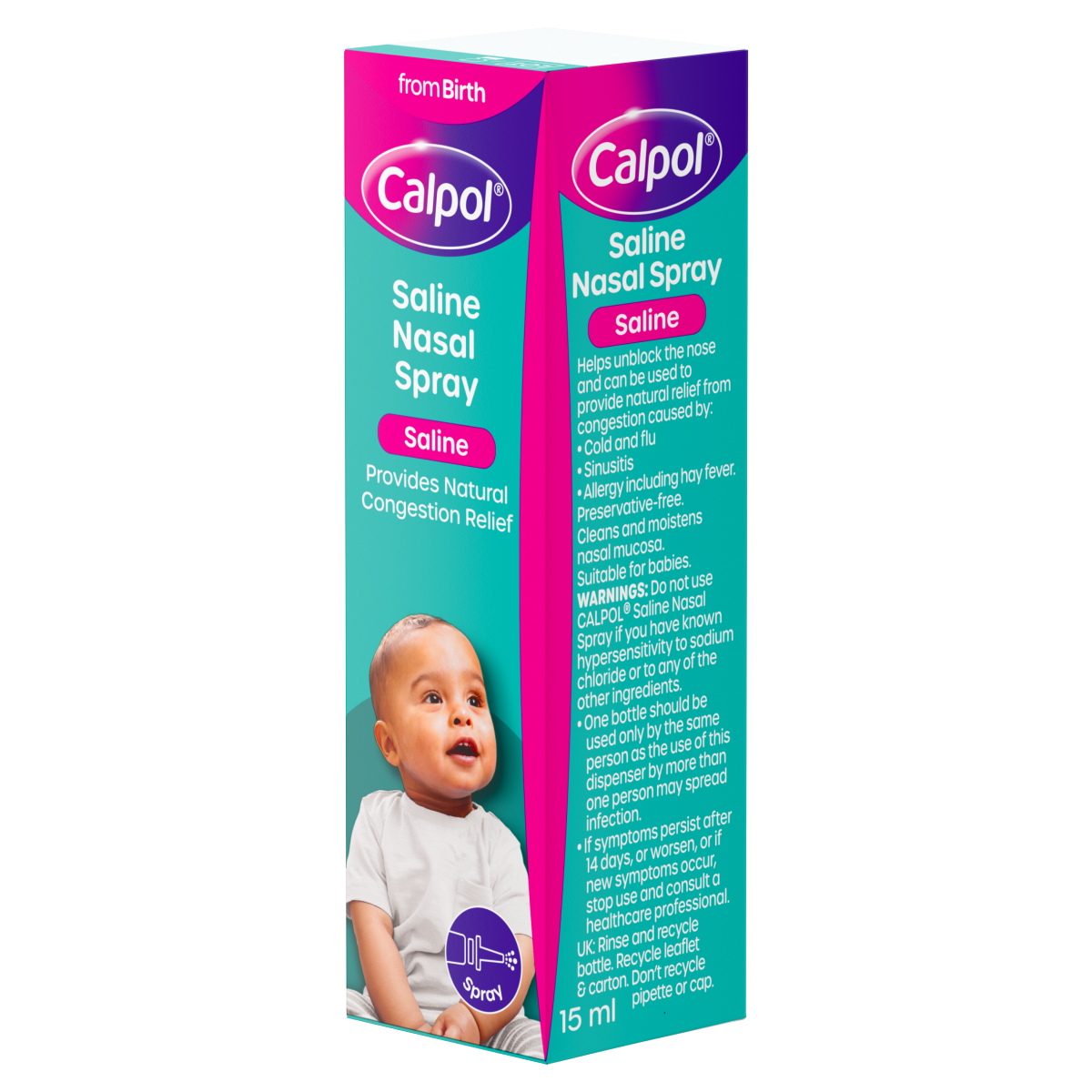 Calpol Saline Nasal Spray Congestion Relief From Birth 15ml