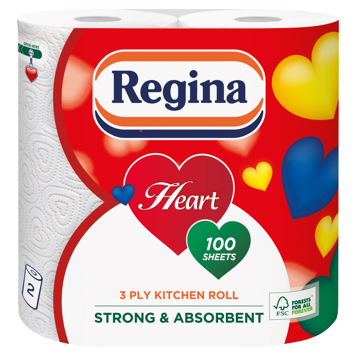 Regina Heart 3 Ply 100 Sheets 2 Kitchen Roll