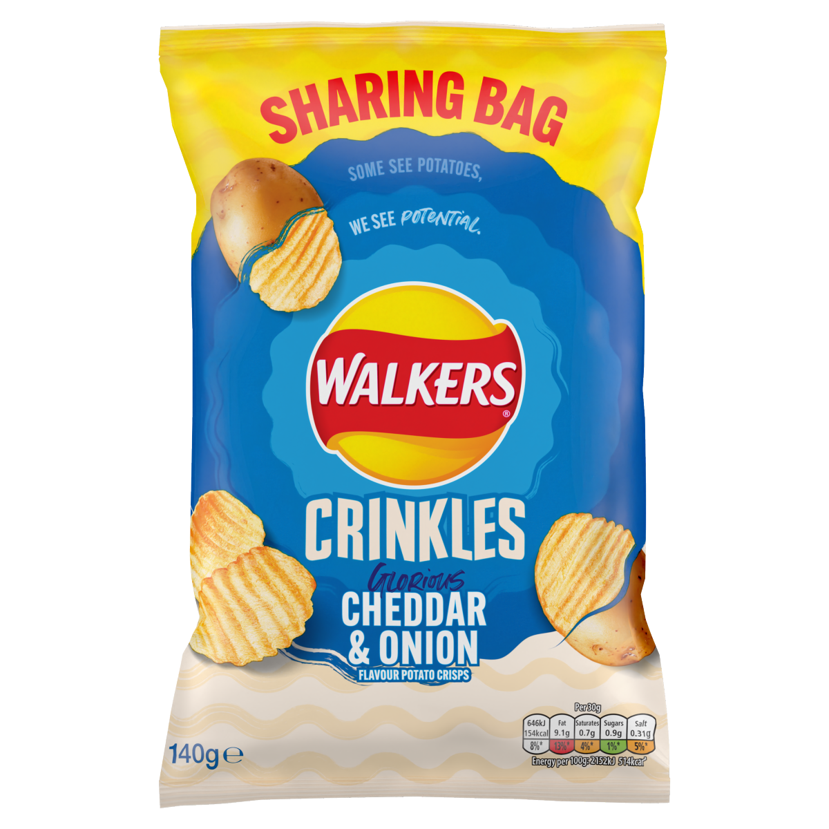 Walkers Crinkles Cheddar Cheese & Onion Sharing Bag Crisps 140g