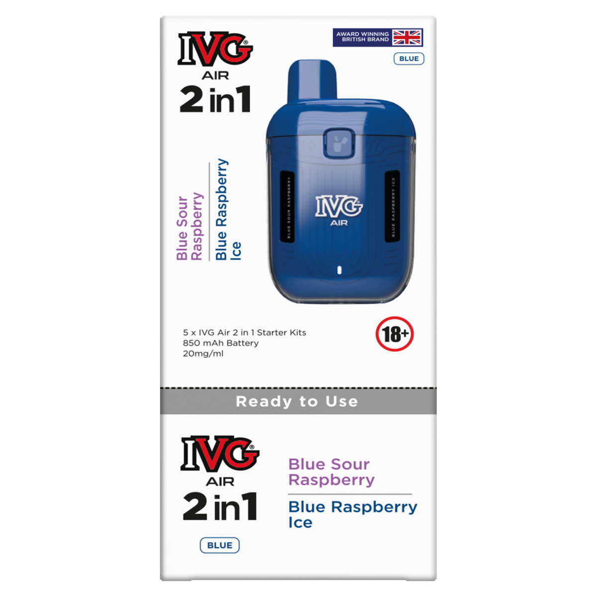 IVG Air Blue Sour Raspberry, Blue Raspberry Ice 2 in 1 Pods 20mg/ml