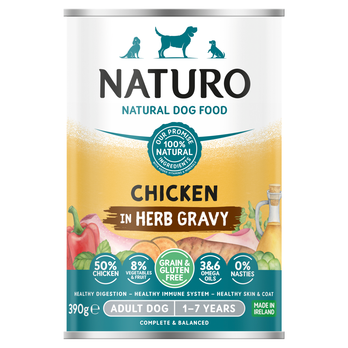 Naturo Natural Dog Food Chicken in Herb Gravy Adult Dog 1-7 Years 390g