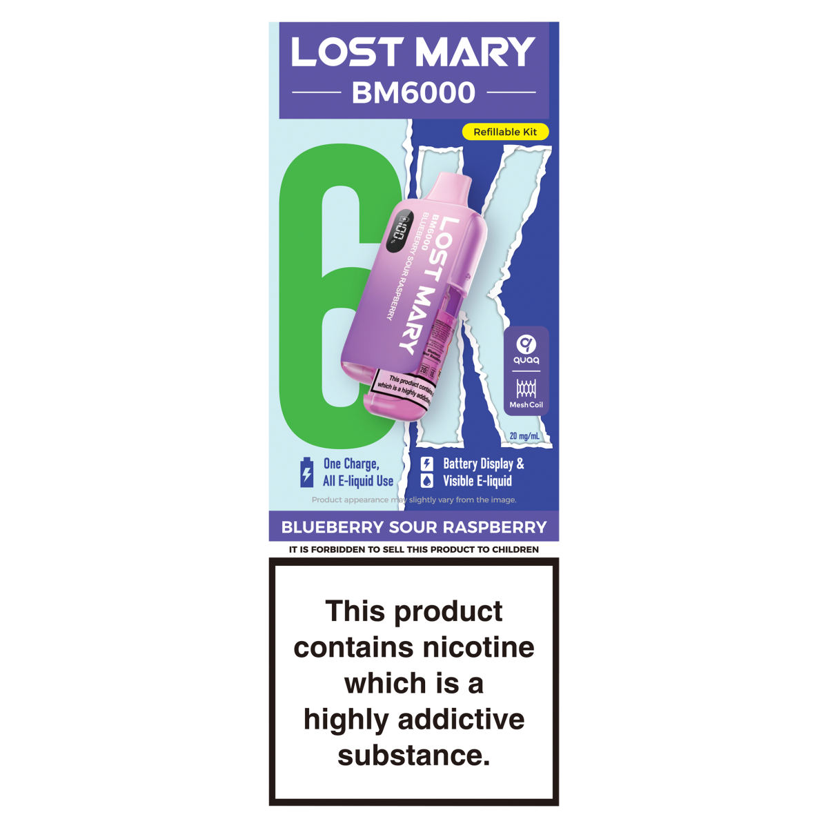 Lost Mary BM6000 Blueberry Sour Raspberry Refillable Kit