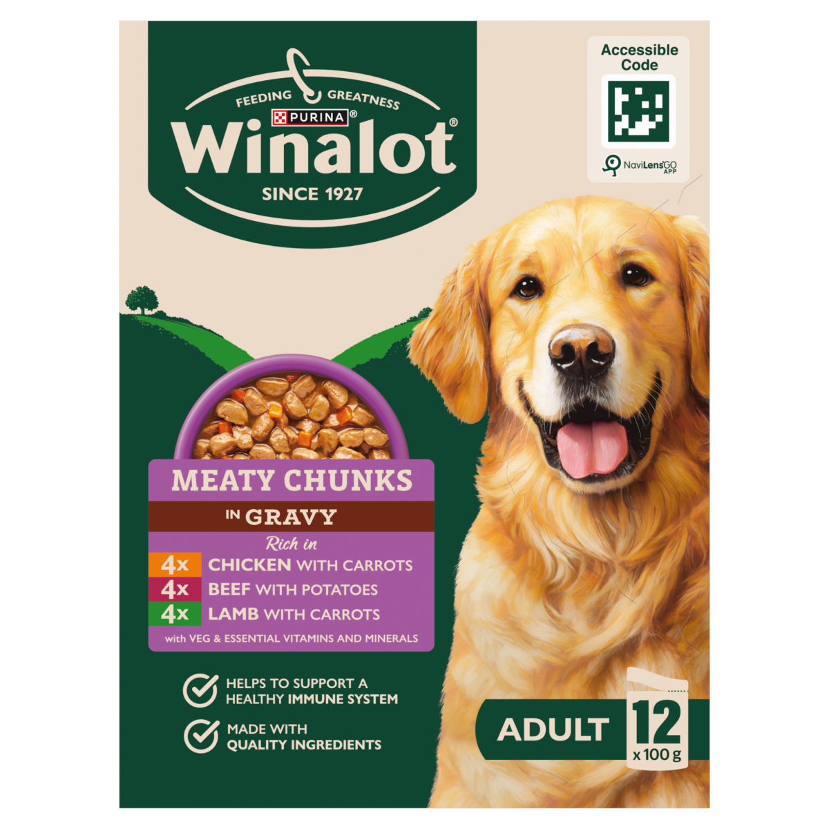 WINALOT Meaty Chunks Mixed in Gravy Wet Dog Food 12x100g