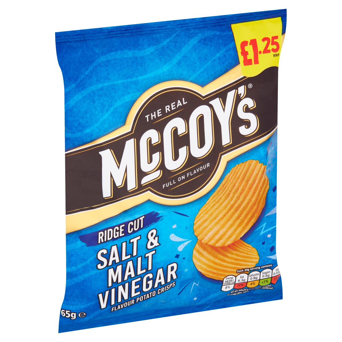 McCoy’s Ridge Cut Salt & Malt Vinegar Flavour Potato Crisps 65g