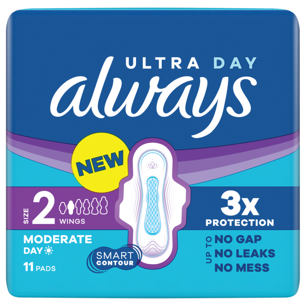 Always Ultra Sanitary Towels Moderate Flow Day  (Size 2) Wings 11 Pads For Menstrual Periods
