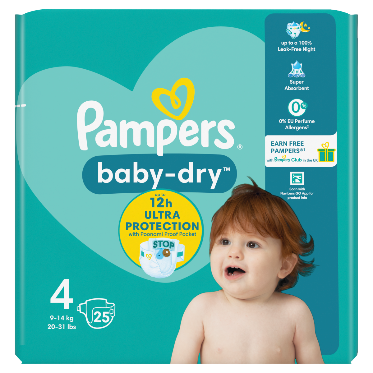 Pampers Baby-Dry Size 4, 25 Nappies, 9kg-14kg, Carry Pack