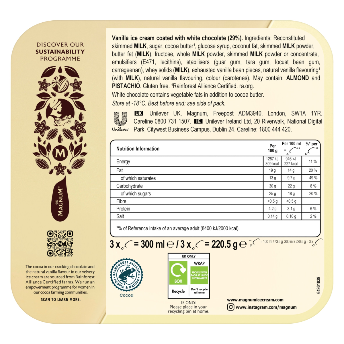 Magnum Ice Cream Sticks White Chocolate 3x 100 ml