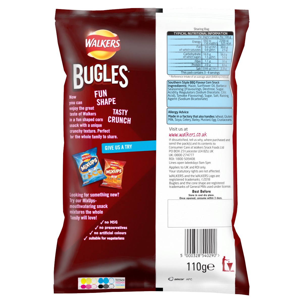 Walkers Bugles Southern Style BBQ Sharing Snacks Crisps 110g