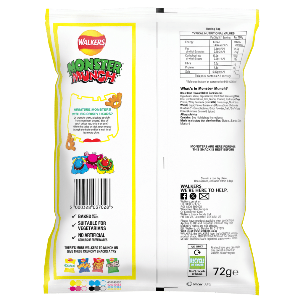 Walkers Monster Munch Roast Beef Crisps 72g PMP £1.35 RRP