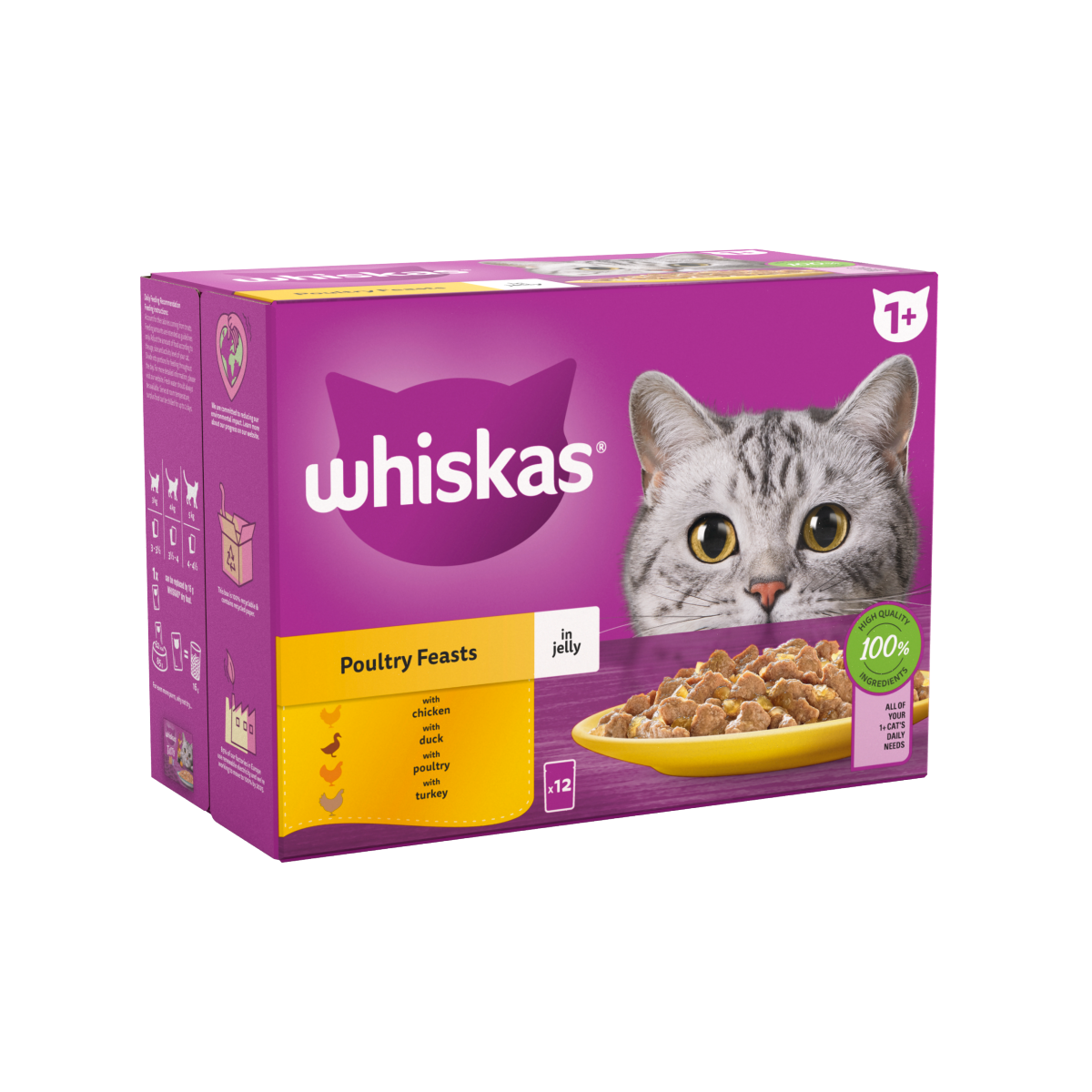 Whiskas 1+ Poultry Feasts Adult Wet Cat Food Pouches in Jelly 12 x 85g