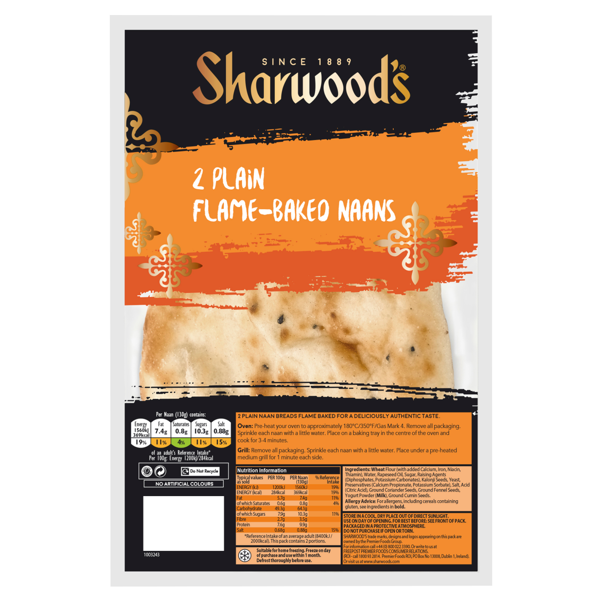 Sharwood’s 2 Plain Flame-Baked Naans