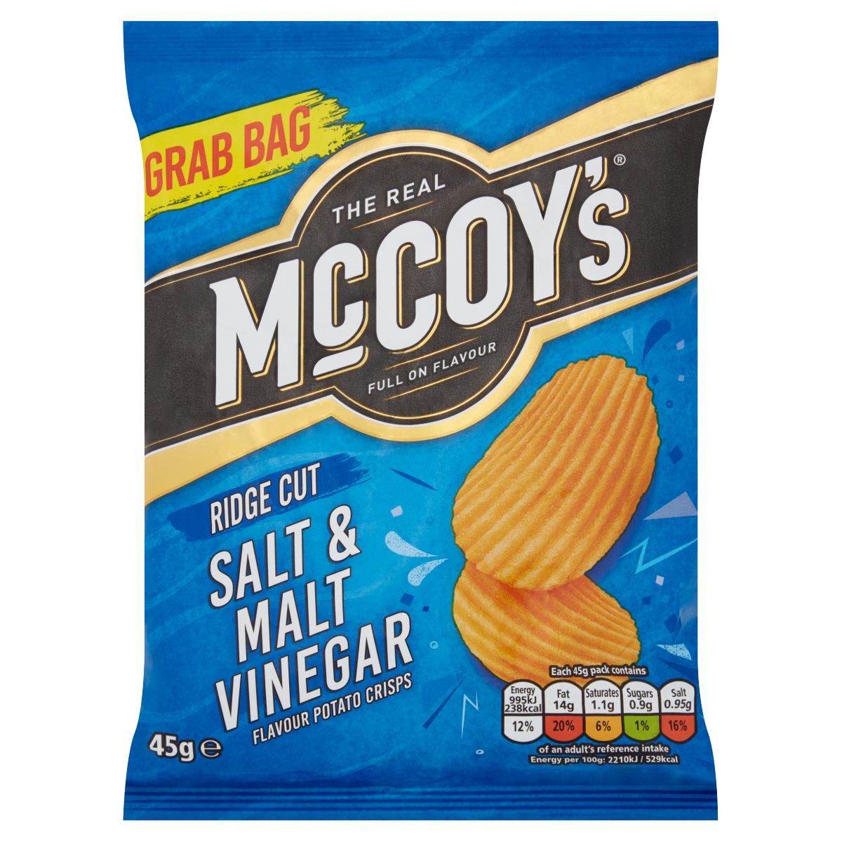 McCoy’s Ridge Cut Salt & Malt Vinegar Flavour Potato Crisps 45g