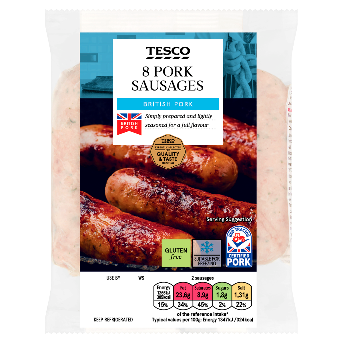Tesco 8 Pork Sausages 454g
