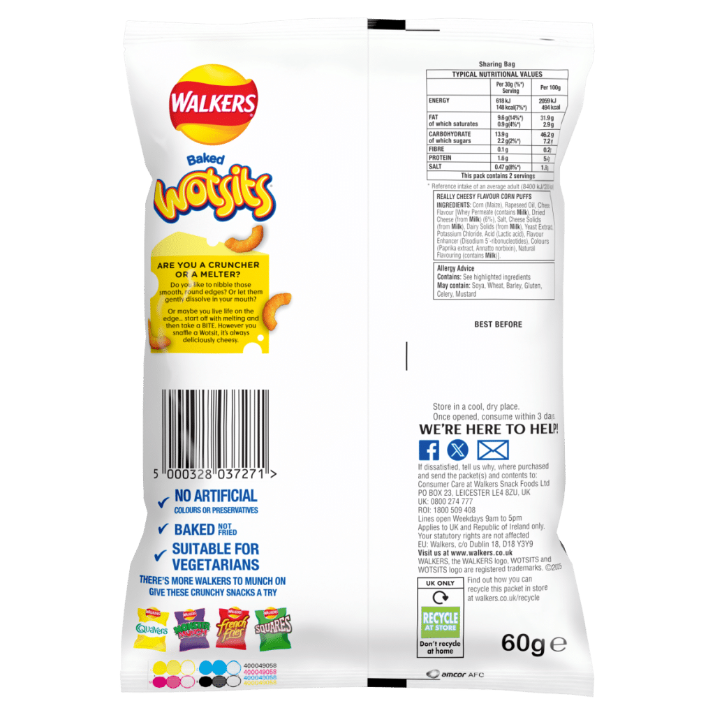 Walkers Wotsits Cheese Sharing Crisps 60g PMP £1.35 RRP