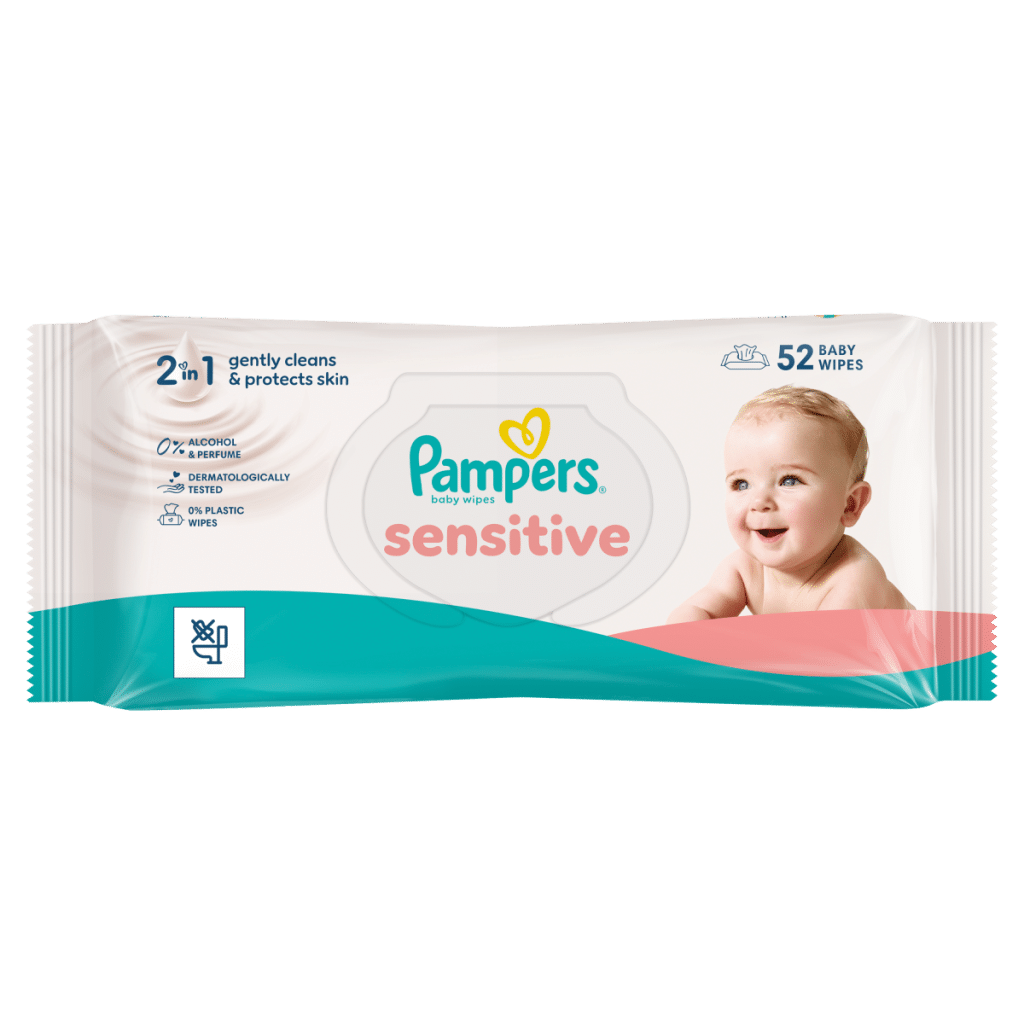 Pampers Sensitive Baby Wipes Plastic Free, 1 Pack of 52 Wipes = 52 Baby Wet Wipes