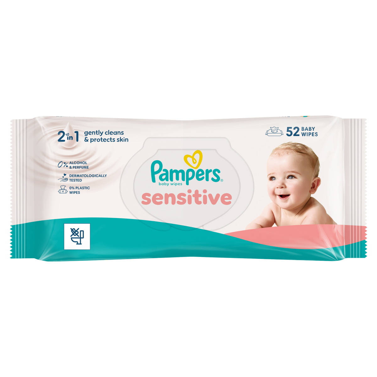 Pampers Sensitive Baby Wipes Plastic Free, 1 Pack of 52 Wipes = 52 Baby Wet Wipes