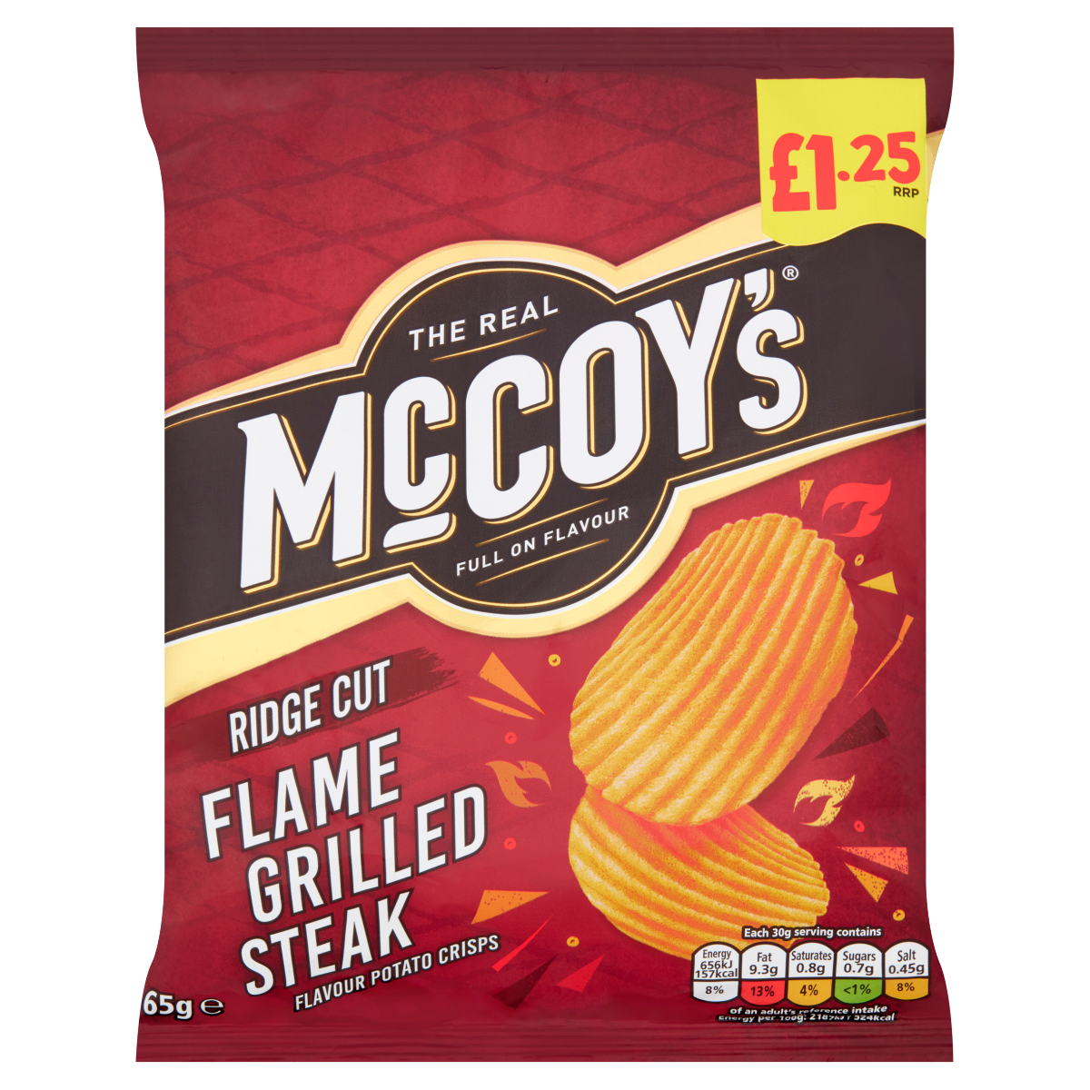 McCoy’s Ridge Cut Flame Grilled Steak Flavour Potato Crisps 65g