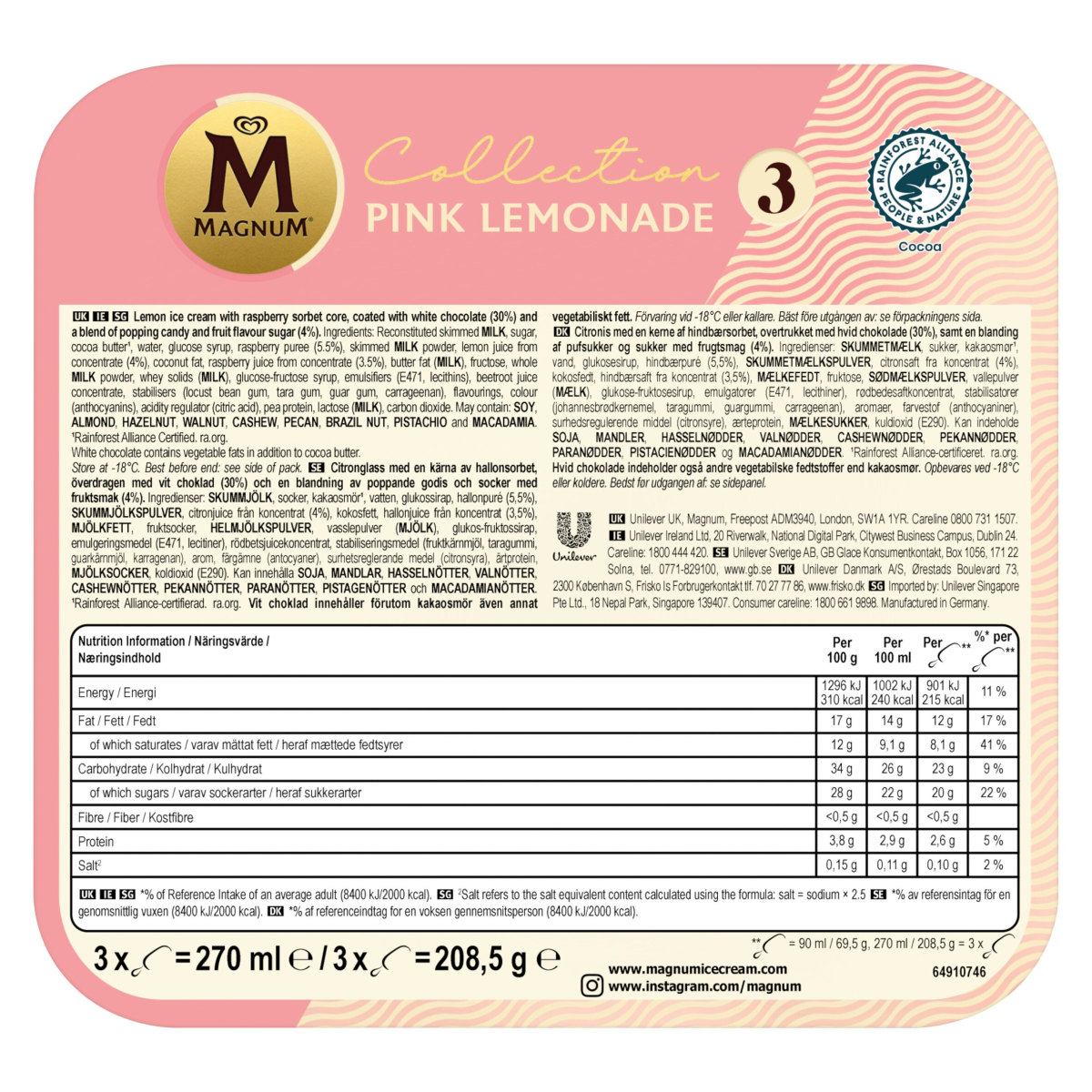Magnum Collection Ice Cream Sticks Pink Lemonade 3x 90 ml