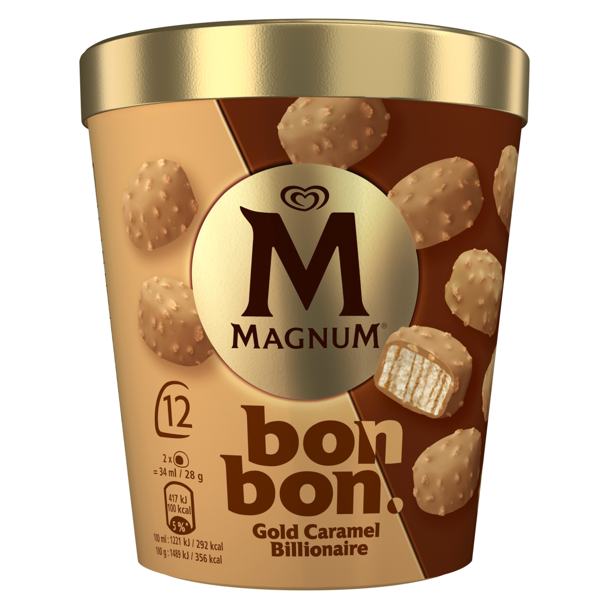Magnum Bon Bon Ice Cream Frozen Snack Gold Caramel Billionaire 12x 17 ml (204 ml)