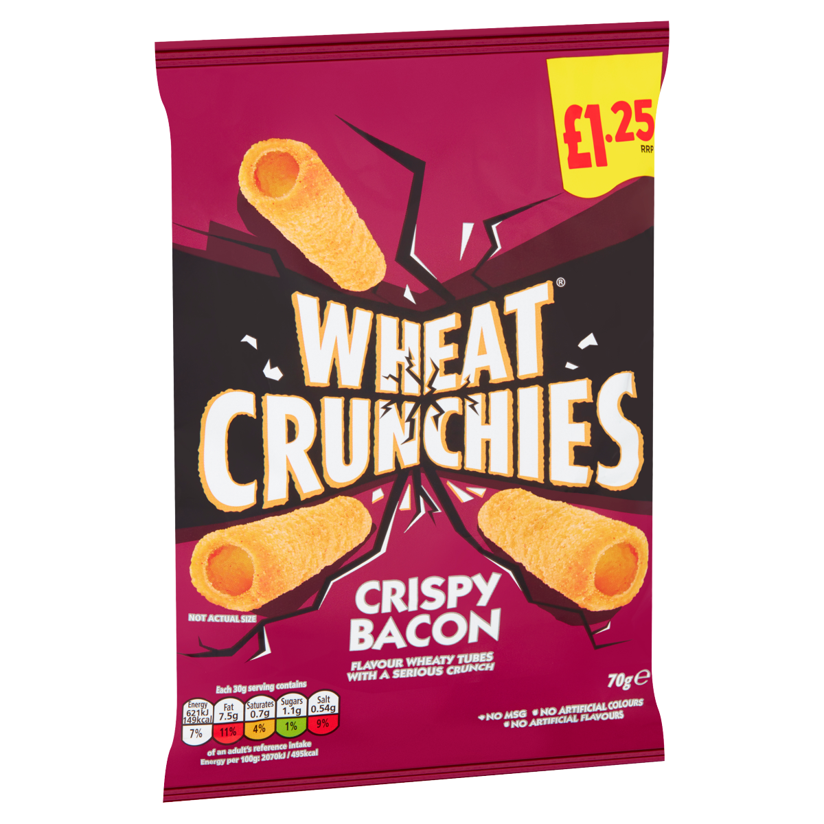 Wheat Crunchies Crispy Bacon Flavour Wheaty Tubes with a Serious Crunch 70g