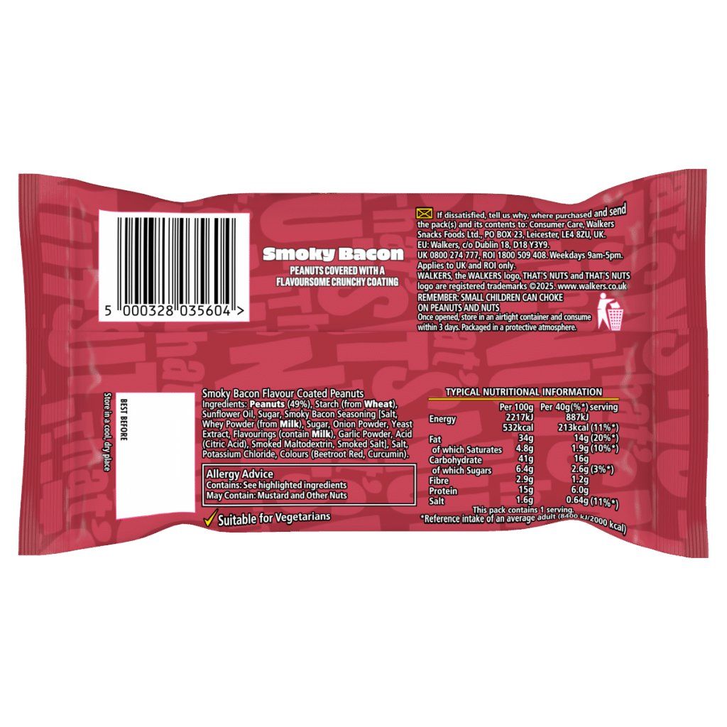 That’s Nuts Walkers Smoky Bacon Coated Peanuts Grab Bag 40g