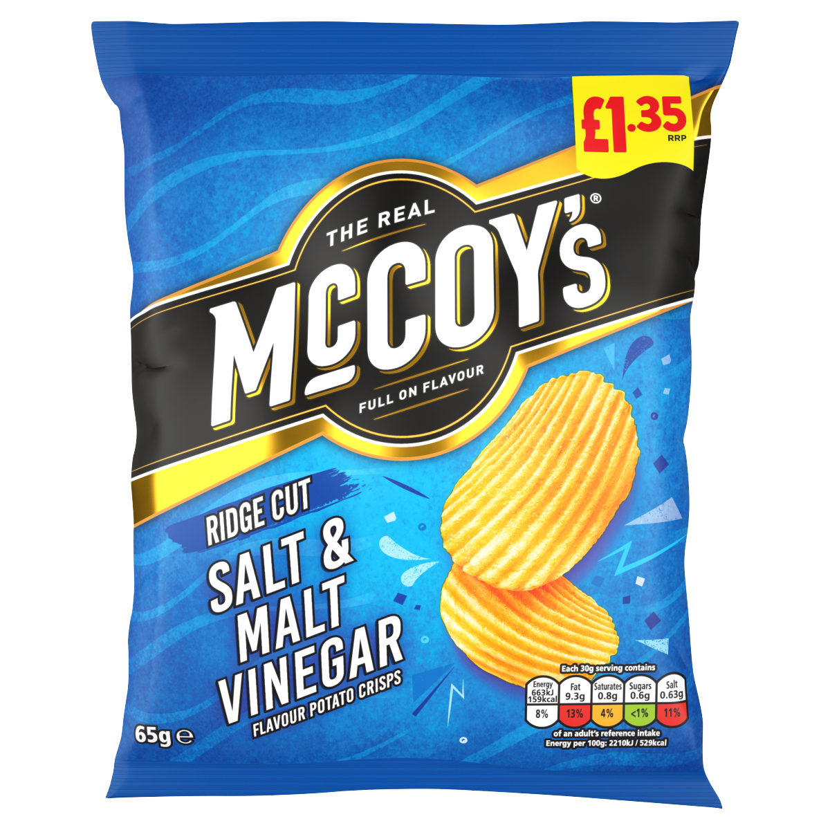 McCoy’s Ridge Cut Salt & Malt Vinegar Flavour Potato Crisps 65g