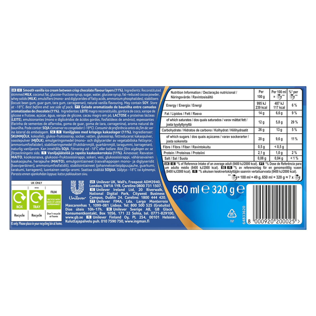 Viennetta  Ice Cream Vanilla 650 ml