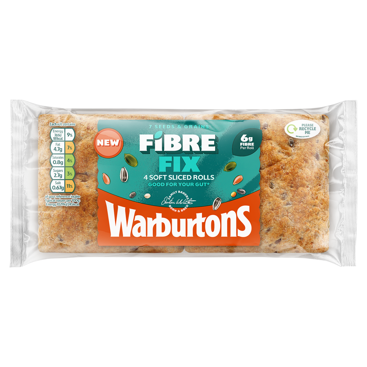 Warburtons 4 Fibre Fix Soft Sliced Rolls