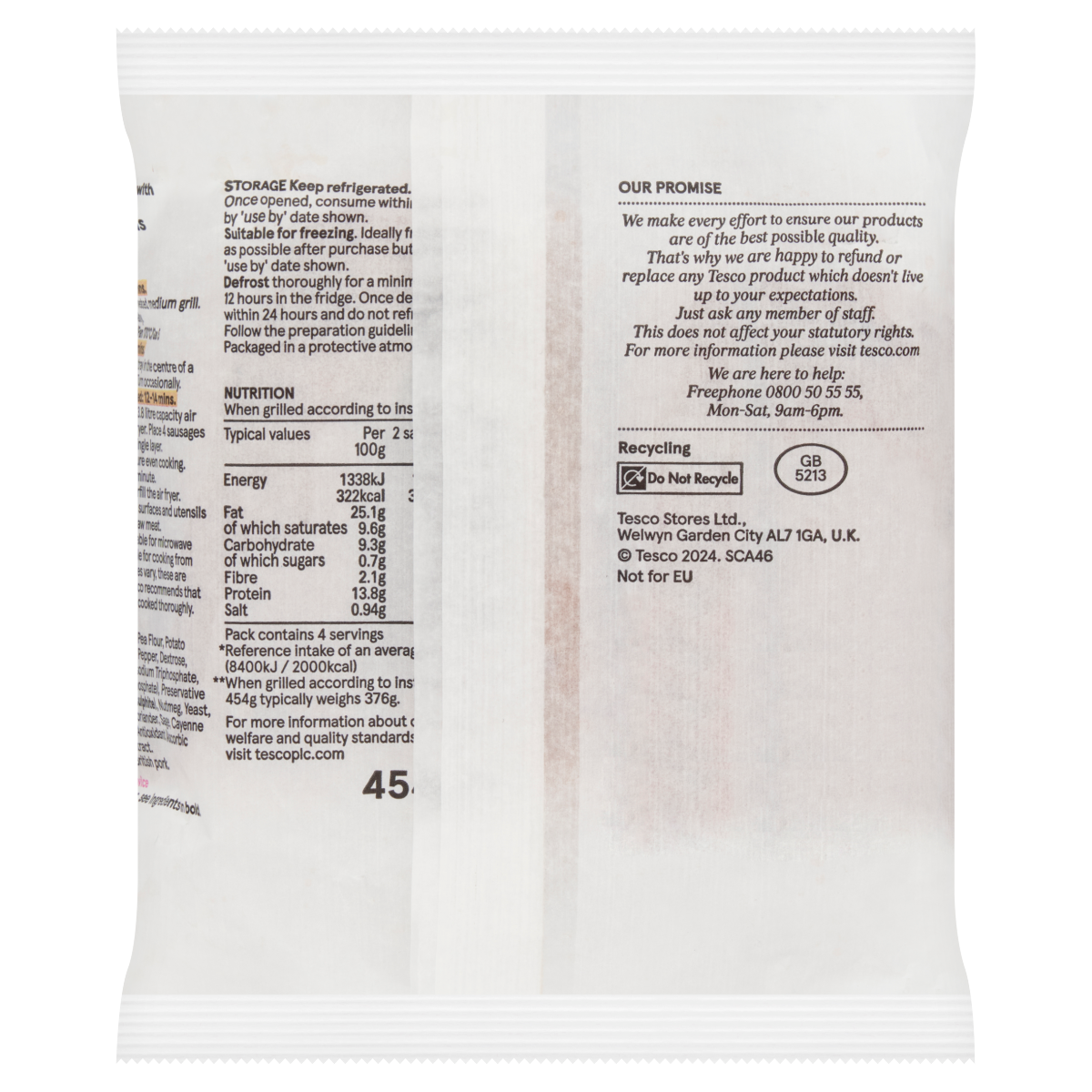 Tesco 8 Cumberland Pork Sausages 454g