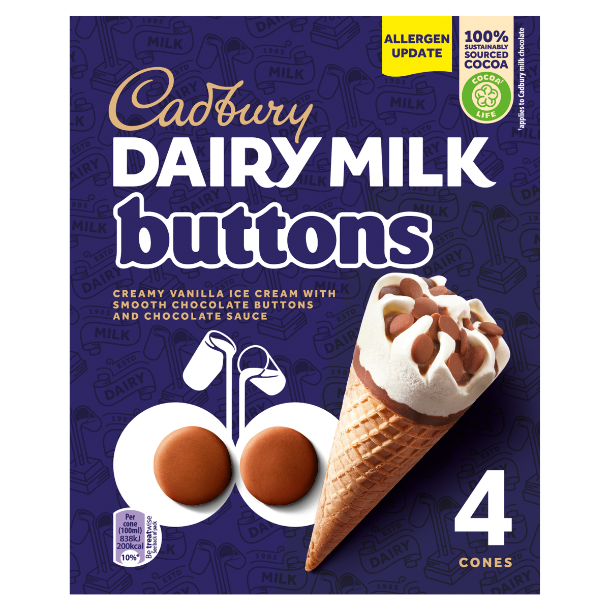 Cadbury Dairy Milk Buttons 4 x 100ml (400ml)
