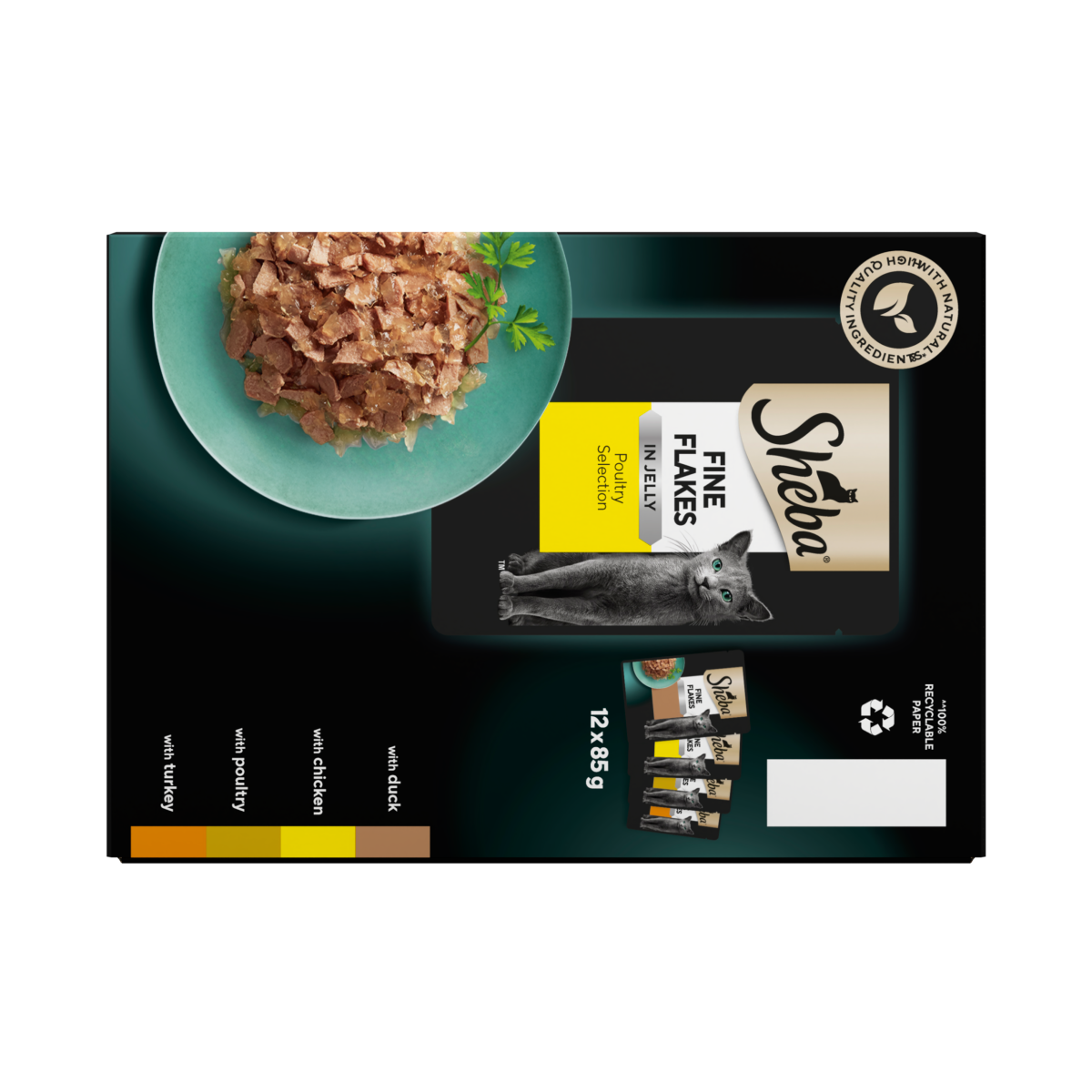 SHEBA® Fine Flakes Adult Wet Cat Food Poultry Selection in Jelly 12 x 85g Pouch