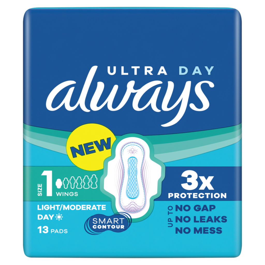 Always Ultra Sanitary Towels Light / Moderate Flow Day (Size 1) Wings 13 Pads For Menstrual Period