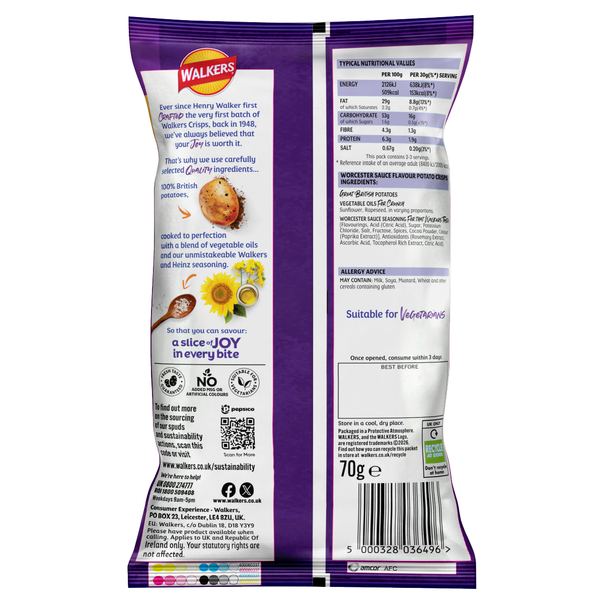 Walkers Lea & Perrins Worcester Sauce Sharing Crisps 70g PMP RRP £1.35