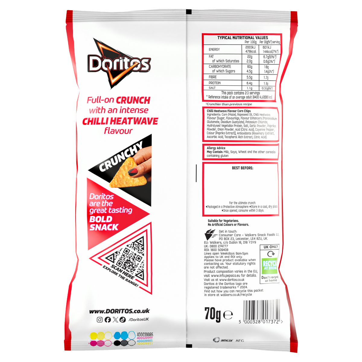 Doritos Chilli Heatwave Tortilla Chips Sharing Bag Crisps 70g PMP £1.25 RRP