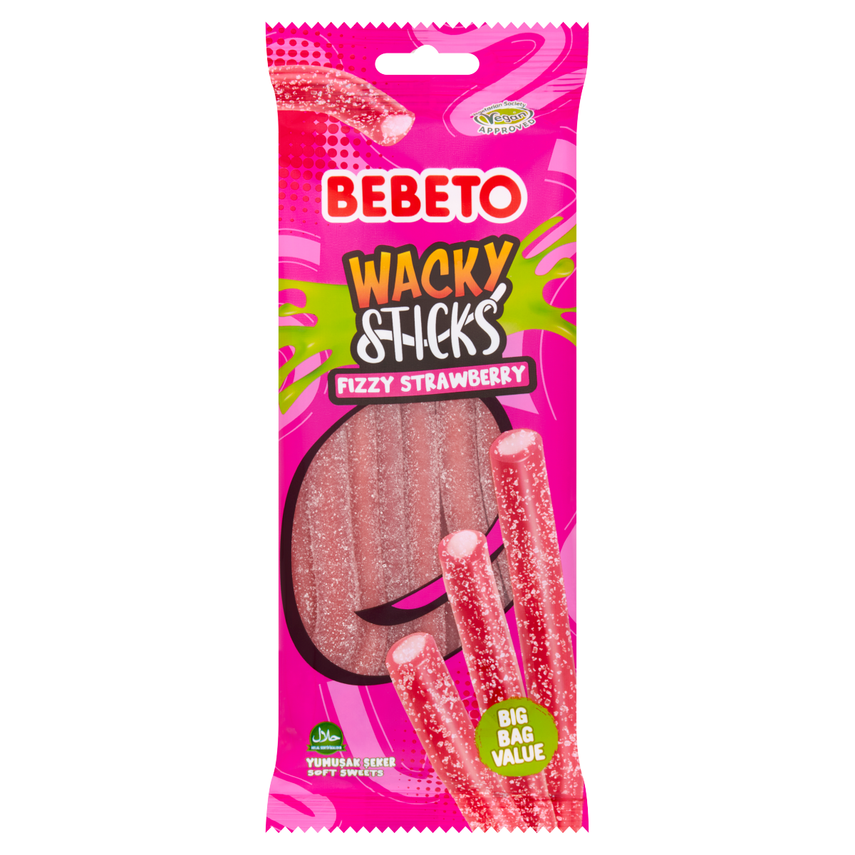 Bebeto Wacky Sticks Soft Sweet Fizzy Strawberry 180g