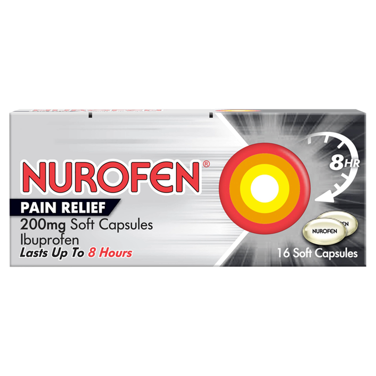 Nurofen Long Lasting Pain Relief 200mg Soft Capsules Ibuprofen x16
