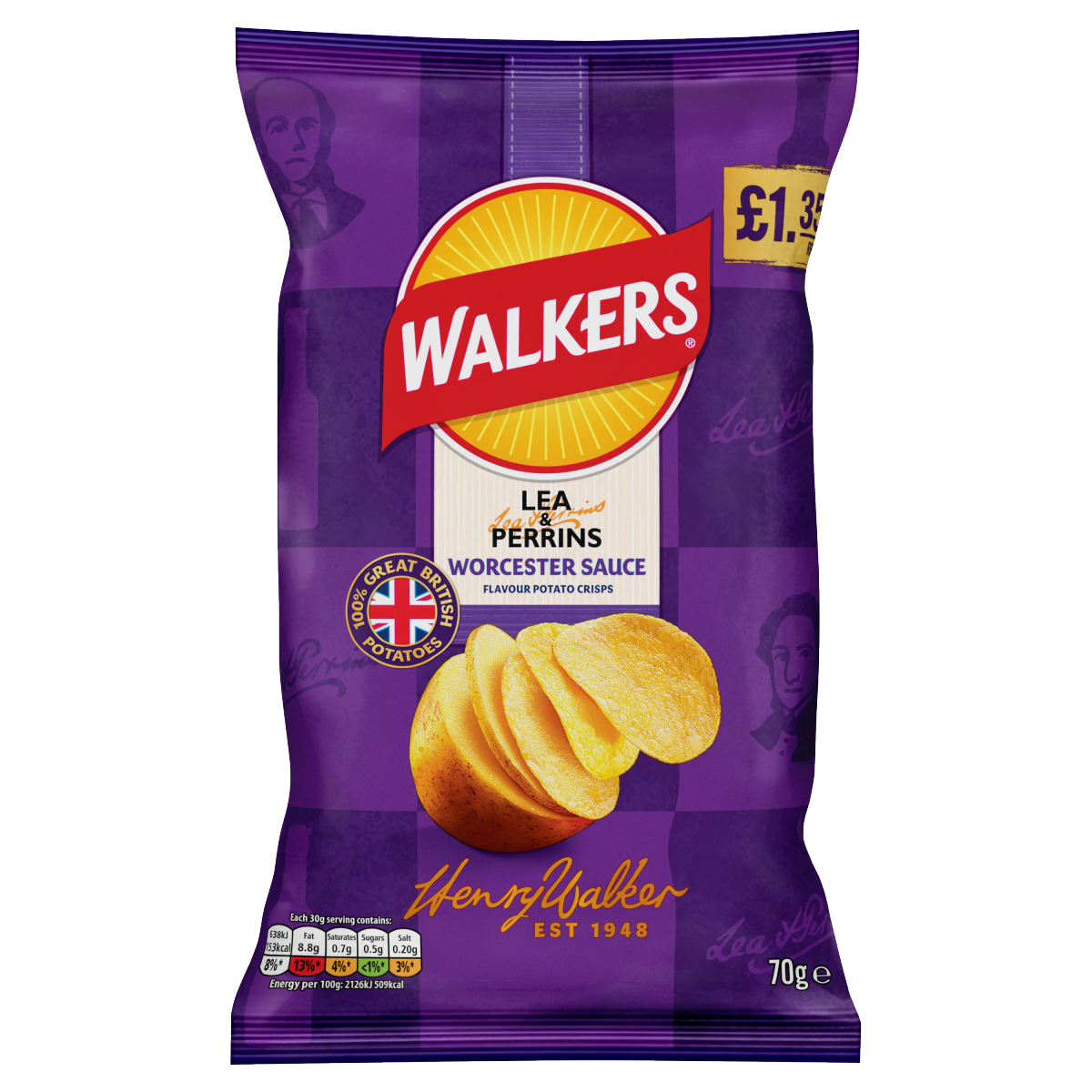 Walkers Lea & Perrins Worcester Sauce Sharing Crisps 70g PMP RRP £1.35