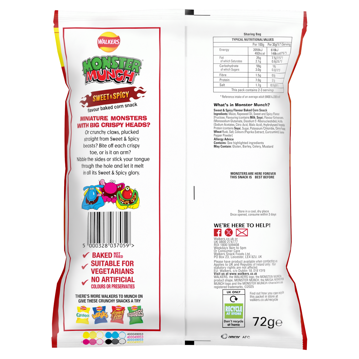 Walkers Monster Munch Sweet & Spicy Snacks RRP £1.35 PMP 72g