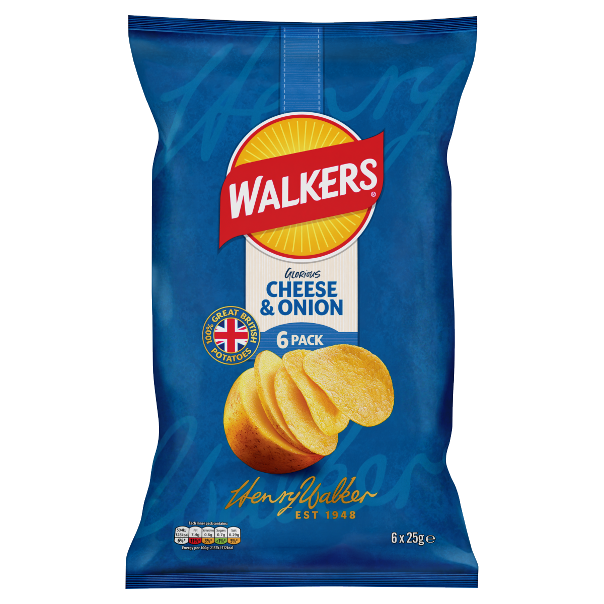 Walkers Cheese & Onion Multipack Crisps 6x25g