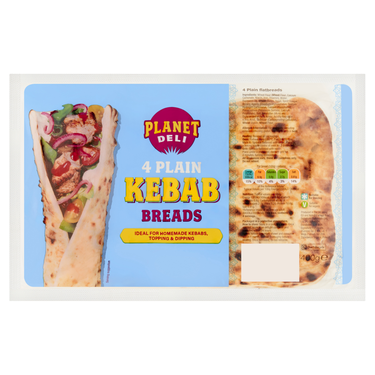 Planet Deli 4 Plain Kebab Breads 400g