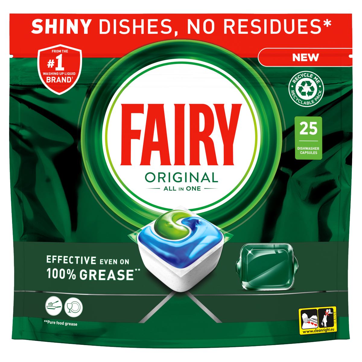Fairy Original All In One Dishwasher Tablets Regular, 25 Tablets