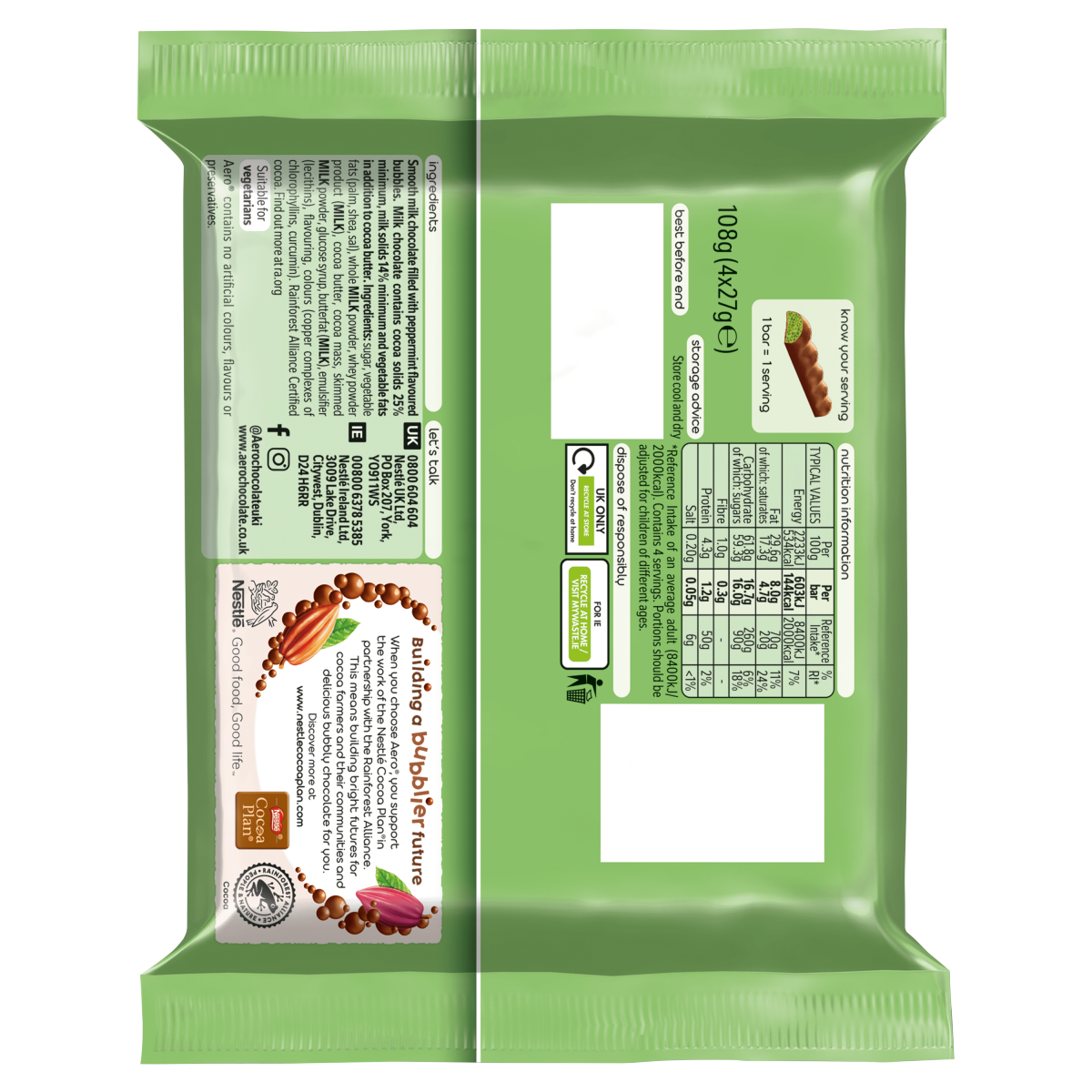 Aero Peppermint Bars 4 x 27g (108g)