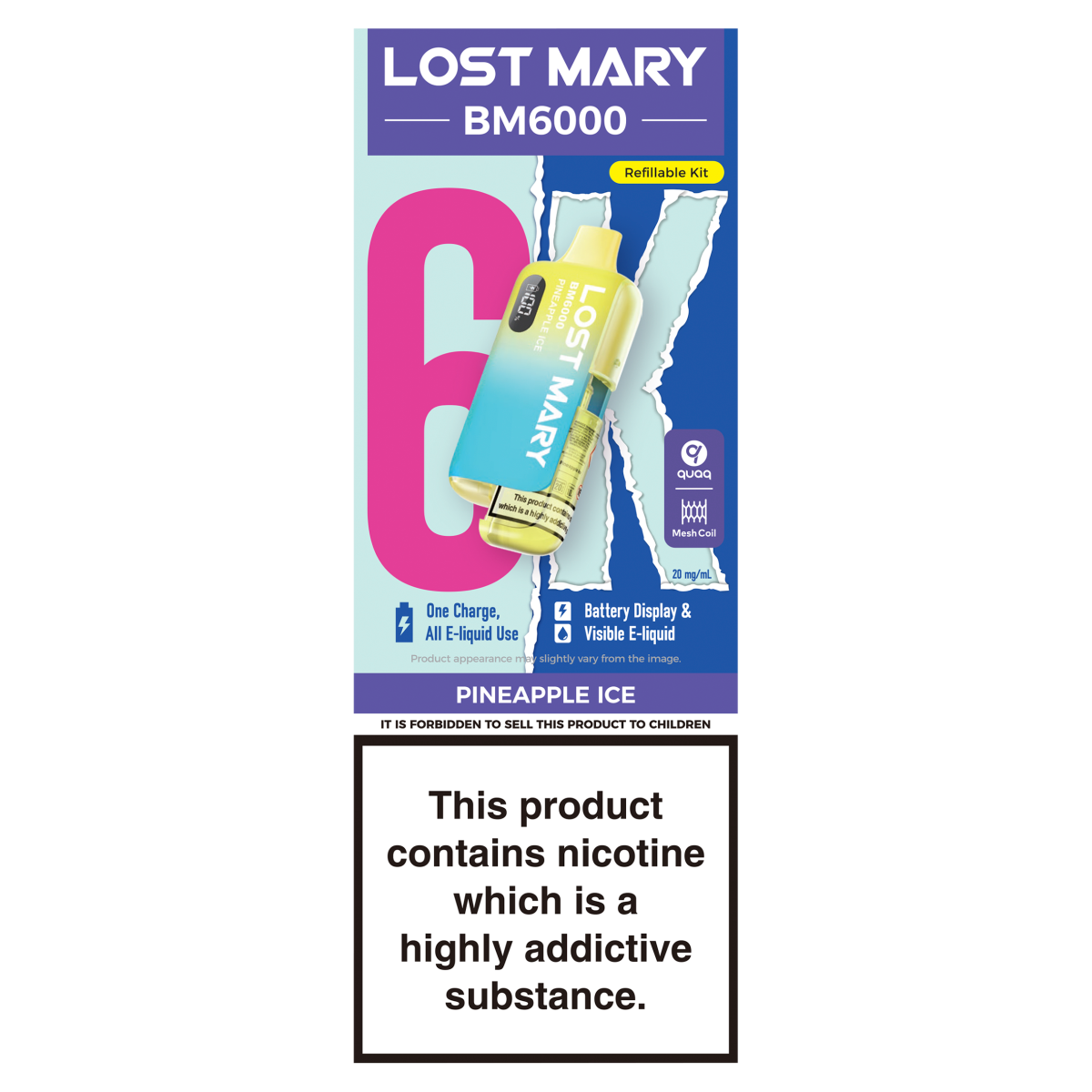 Lost Mary BM6000 Pineapple Ice Refillable Kit 20mg/ml