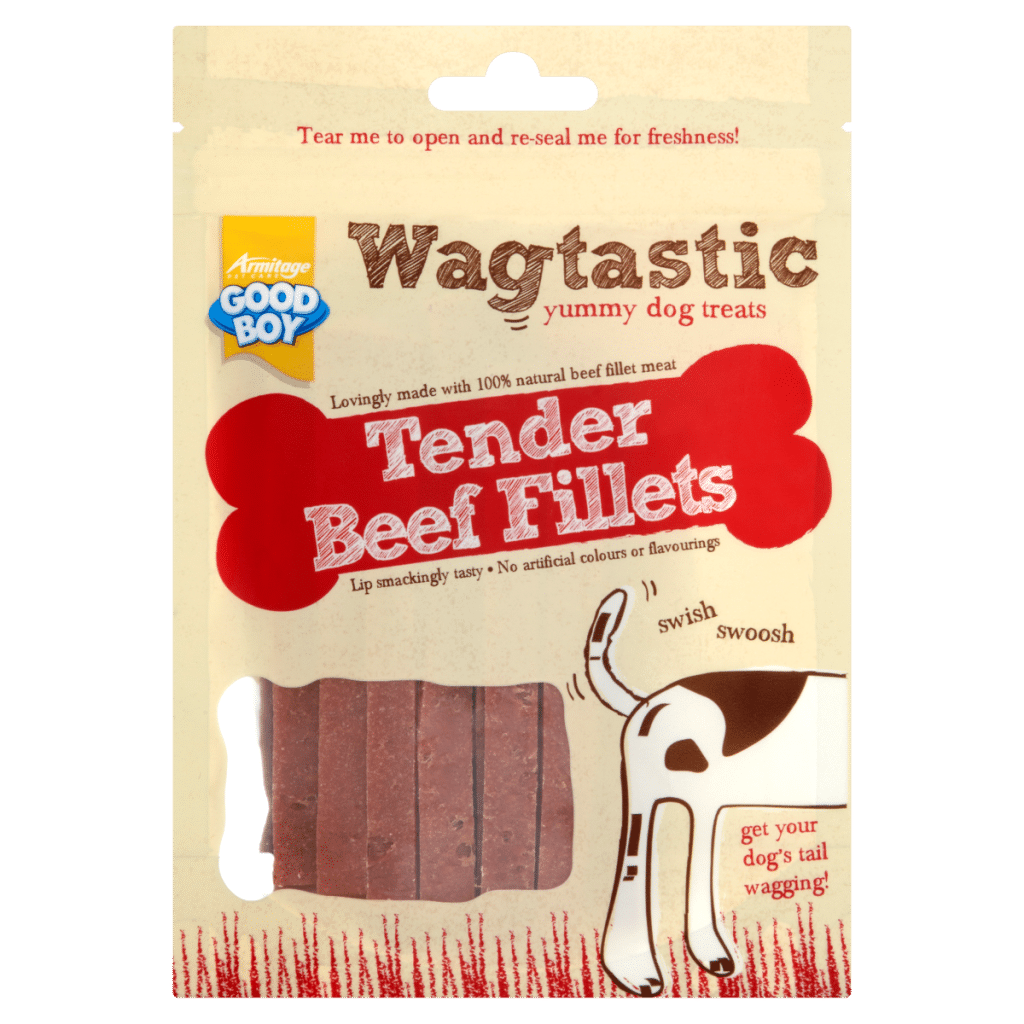 Good Boy Wagtastic Yummy Dog Treats Tender Beef Fillets 80g
