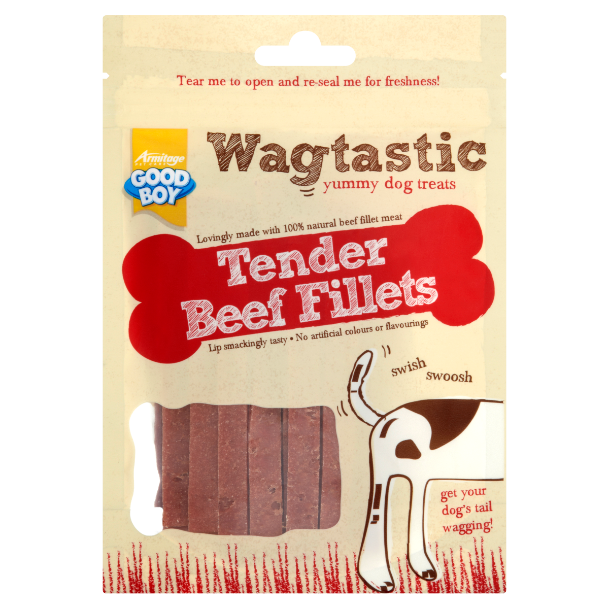 Good Boy Wagtastic Yummy Dog Treats Tender Beef Fillets 80g
